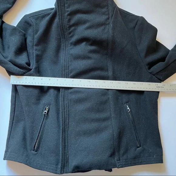 Gap Jacket Black Wool Blend Moto Winter Coat with Faux Vegan Shearling Trim Sz L - Picture 9 of 16